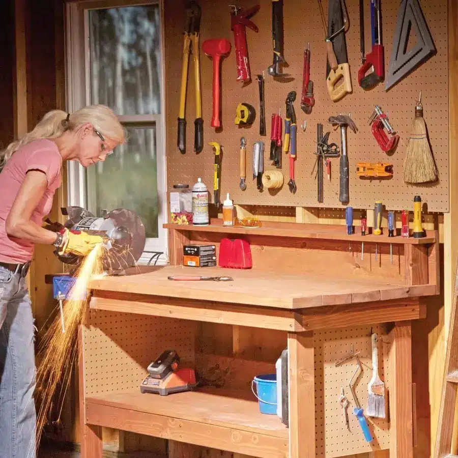 fold down workbenches with storage