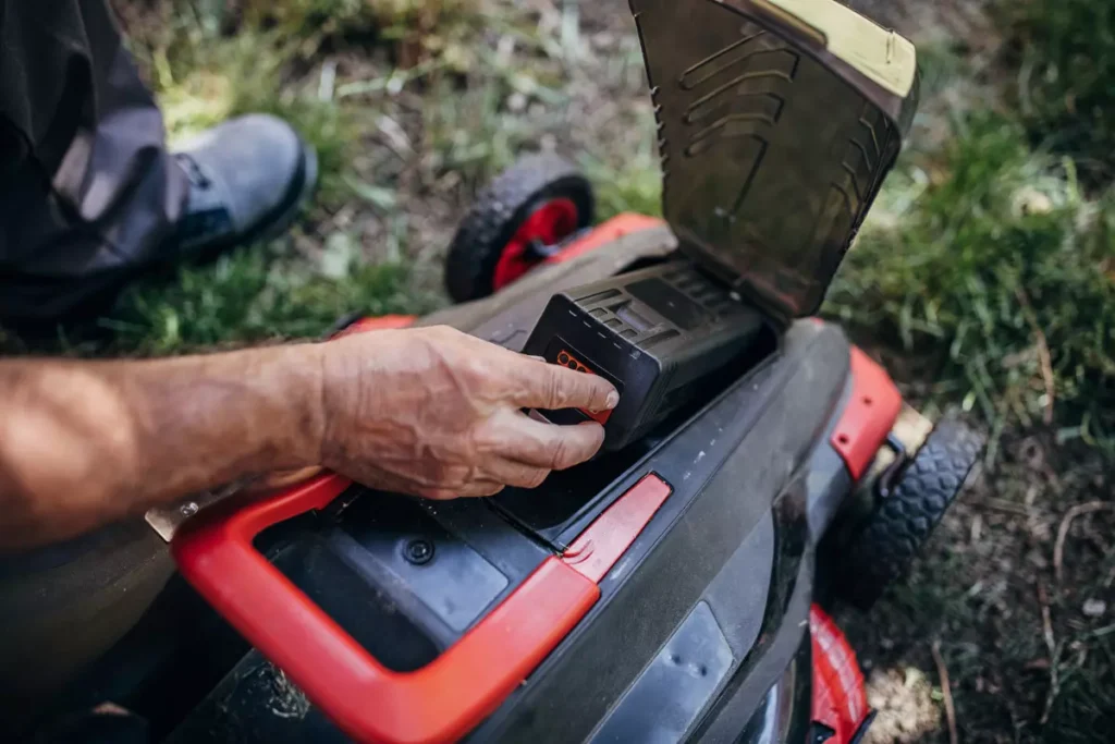 store lawn mower battery